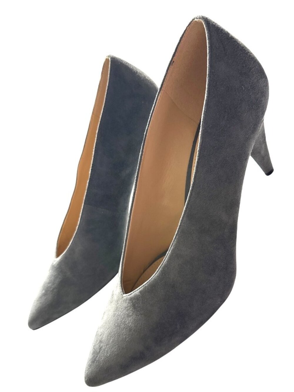 MICHAEL Michael Kors Gray Suede Heels Pointed-Toe Heels Silver Band Logo 9.5 - Picture 5 of 9